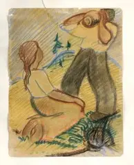 Karol Ondreička, Odpočinok v horách, okolo 1930, pastel na zažltnutom papieri