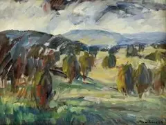 Štefan Bubán, Východoslovenská krajina, 1979, olej na preglejke