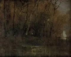Ladislav Mednyánszky, Večerná krajina s domom, okolo 1890, olej na plátne