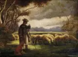Lajos Deák Ébner, Pastier s ovcami, okolo 1910, olej na plátne