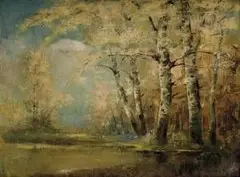 Brezový les by László Kézdi-Kovács, okolo 1910, olej na plátne, sold Nov 2006