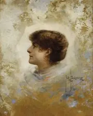 Piotr Stachiewicz, Podobizeň Sarah Bernhardt (profil), okolo 1890, olej na kartóne