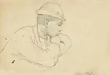 Odpočívajúci muž s podopretou bradou (Simon Bloch) by Ladislav Mednyánszky, okolo 1890, kresba ceruzou na papieri, sold Oct 2006