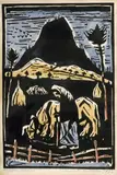 Ernest Zmeták, Elégia, 1963, farebný drevoryt na papieri