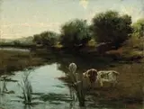 Antal Illés, Kravy pri vode, okolo 1900, olej na plátne