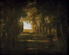Antal Illés, Žena s nošou v lese, okolo 1900, olej na plátne
