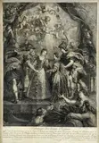 Prevedenie dvoch princezien cez rieku Andaye, 6. novembra 1615 by Podľa P. P. Rubensa Jean Marc Nattier, 1710, medirytina na papieri, sold Oct 2006