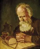 R. Seblor C., Starec s chlebom, okolo 1925, olej na plátne