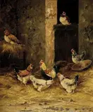 A. Prehn, Na dedinskom dvore, okolo 1900, olej na plátne