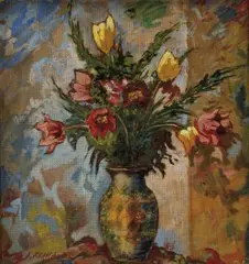 Jaroslav Klika, Kytica tulipánov, 1953, olej na sololite