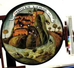 František Lipták, Oravský zámok – strelecký terč, okolo 2005, olej na dreve