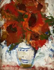 Mária Medvecká, Červená kytica, okolo 1960, gvaš na papieri