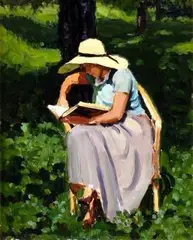 Jozef Theodor Mouson, Čítajúca na slnku, okolo 1911, olej na plátne
