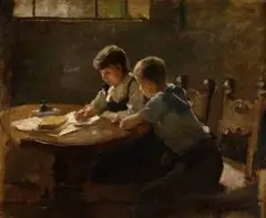Bortnyik Alexander, Domáca úloha, okolo 1880, olej na kartóne