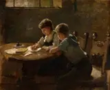Bortnyik Alexander, Domáca úloha, okolo 1880, olej na kartóne