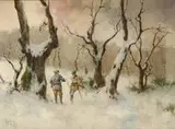 Dvaja poľovníci by Antal Neogrády, okolo 1925, olej na plátno, sold Jun 2006