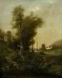Henri Langerock, Jesenná krajina s veterným mlynom, okolo 1880, olej na plátne
