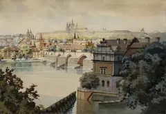 Karel Šulc, Pohľad na Hradčany, okolo 1940, akvarel na papieri