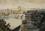 Karel Šulc, Pohľad na Hradčany, okolo 1940, akvarel na papieri