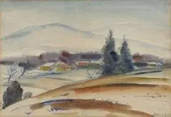 Eugen Lehotský, Krajina za Smolenicami, okolo 1960, akvarel na papieri