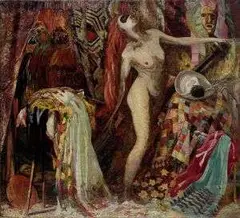 Anton Jasusch, Divadelná šatňa (Zuzana a starci), okolo 1920 - 24, olej na plátne