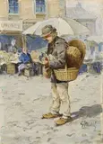 Gustáv Mallý, Košikár, okolo 1910-19, olej na lepenke