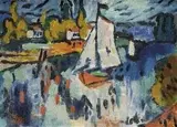 Gustáv Mallý, Plachetnica na Seine (v štýle Mauricea Vlamincka), okolo 1930, olej na plátne