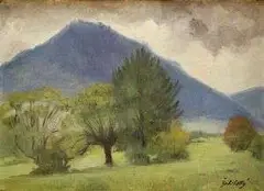 Ján Želibský, Krajina od Bodíc, 1954, olej na kartóne