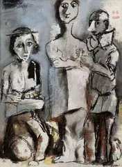 Koloman Sokol, Traja v rozhovore, 1982-84, tempera, gvaš na papieri