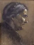 Gyula Benczúr, Portrét starej ženy, okolo 1890, kresba uhľom, kriedou na papieri
