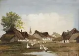 Béla Sárosi, Husi za dedinou, okolo 1930, olej na plátne