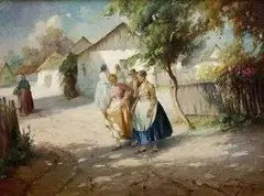 Ágoston Ács, Nedeľné popoludnie na dedine, okolo 1920, olej na plátne