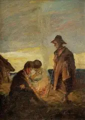 Adolf Fényes, Pri ohni, olej na dreve, okolo 1910