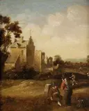 Cornelius Droochsloot, Holandská krajina s figurálnou stafážou, okolo 1730, olej na dreve
