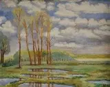 Albert Stagura, Krajina s močiarom, 1919, olej na plátne