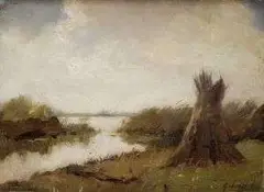 Gabriel J., Krajina s rybníkom, okolo 1920, olej na dreve
