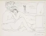 Pablo Picasso, Maliar a model I., 1947, Vydané: 1955, suchá ihla na papieri