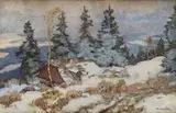 Ota Bubeníček, Zimná krajina, okolo 1920, olejová tempera na kartóne