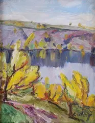 Jesenná krajina s jazierkom by Adalbert Erdely, okolo 1935, olej na plátne, sold Nov 2005