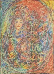 Teodor Tekel, Matka s dieťaťom, okolo 1960, voskový pastel na papieri