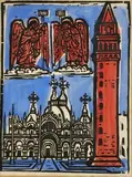 Ernest Zmeták, San Marco, 1966, farebný drevorez na papieri