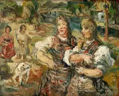 Július Jakoby, Na dvore, okolo 1934 - 1939, olej na dreve