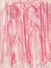 Dve postavy by Teodor Tekel, okolo 1960, kresba červenkastým pastelom na papieri, sold Oct 2005