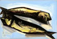 František Studený, Dva údenáče, 1966, tempera na kartóne