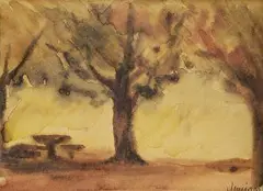 Ervín Semian, V parku, okolo 1943, akvarel na papieri
