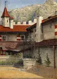 Ödön Szmrecsányi, Nádvorie zámku so studňou, 1911, olej na plátne