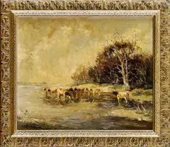 Abel Bertram, Kravy pri napájadle, okolo 1920, olej na plátne