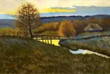 Nikolajevič Žankovskij Ilja, Podvečerná krajina s mostíkom, okolo 1890, pastel na kartóne