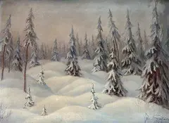 Jozef Satin, Zimný les, 1945, olej na plátne
