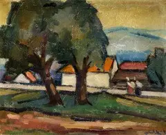 Eugen Lehotský, Krajina s cestou, 1962, olej na kartóne